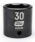 Half Inch Drive 6 Point Standard Impact Socket 30mm Metric, Heavy Duty Impact Tool With Off-Corner Loading, Black Oxide Finish Resists Rust