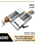 80mm Manual Digital Linear Slide Table Z Axis Screw Actuator For Industrial Use With Beefy Aluminum Housing IP54 IP65 Protection Front And Rear Mounting Brackets 24V DC High Efficiency Workhorse Motion System, 80mm wide aluminum slide table with 28kg load