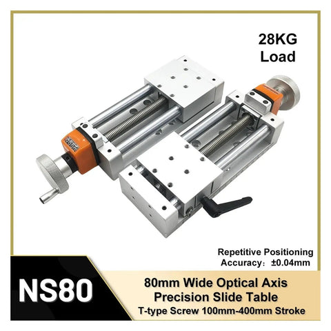 80mm Manual Digital Linear Slide Table Z Axis Screw Actuator For Industrial Use With Beefy Aluminum Housing IP54 IP65 Protection Front And Rear Mounting Brackets 24V DC High Efficiency Workhorse Motion System, 80mm wide aluminum slide table with 28kg load