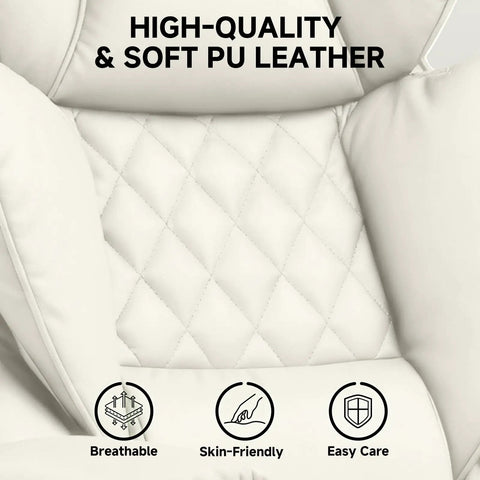 Big And Tall Office Chair With High Back Leather Retractable Footrest And Ergonomic 3D Lumbar Support high-quality soft PU leather close-up