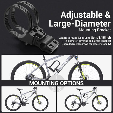 Heavy Duty Bike U Lock With 18mm Shackle And 6ft Security Cable For Road Mountain Electric And Folding Bikes, Portable Lock With Sturdy Mounting Bracket, Water Dust Scratch Resistant, Built Tough So You Can Lock Down Your Ride. Adjustable mounting bracket for bicycle frame up to 8cm/3.15in.