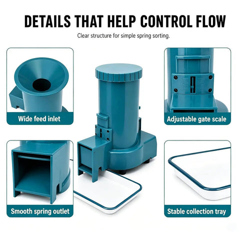 Heavy Duty Automatic Spring Separator For Small Coil Sorting With Centrifugal Vibration Tech and spacious hopper showcasing adjustable gate scale.