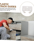 Worker installing 12 Piece Plastic Drawer Latch Kit Sliding Rails For Kitchen Cabinets And Dressers, center-mount demo