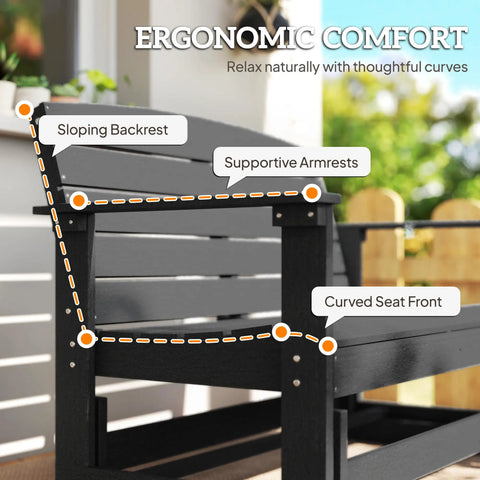 Outdoor Two Person Glider Bench For Backyard With Armrests HDPE Weather Resistant Double Swing Glider Rocking Chair