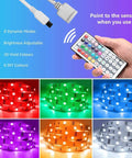 Hand holding remote for 65.6 Foot Ultra Long RGB LED Strip Lights With Remote Control, 5050 LED Tape Color Changing, showcasing colors