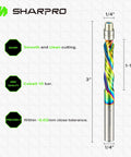 SHARPRO side view: compression flush-trim router bit with 1/4 in shank, 3 in OVL, 1-1/4 in CL, bottom bearing, coated carbide.