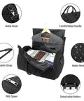 Black rolling carry-on garment bag with open compartments showing a gray suit and multiple travel items, featuring detachable rollers.