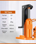 Heavy Duty Hydraulic Toe Jack 5 Ton Or 10 Ton Dual Lift Design features specs like 10T load, dimensions 283mm height.