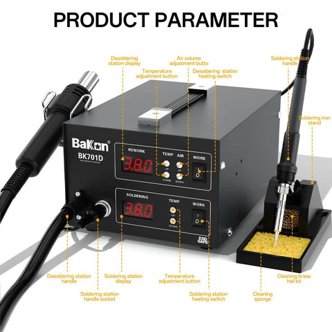 2 In 1 Hot Air Rework And Soldering Iron Station Pro Grade 700W SMD ESD Safe Soldering Kit for mobile phone and laptop repair