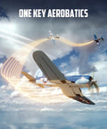 Rad Warbird RC Airplane With 6 Axis Gyro Stabilization One Key Aerobatics flying in cloudy sky performing maneuvers.