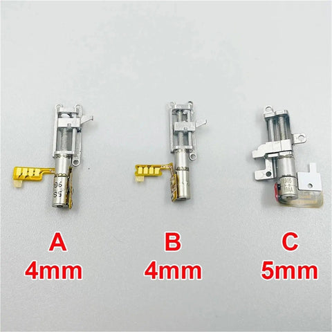 Three compact actuators labeled A, B, and C; 4mm and 5mm sizes, used in projects needing mini linear actuation.