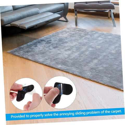 Room with rug and close-up of 4 Pack Heart Shape Non Slip Rug Pads For Hardwood Floors And Tiles, Washable Carpet Stickers To Prevent Curling