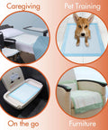Ultra Dry Quick Change Underpads 30 By 36 Inches 100 Count super absorbent bed pads shown for caregiving, pet training, on-the-go, and protecting furniture.