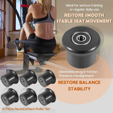 Six Pack Sliding Seat Bracket Rollers Kit for Home Gym Replacement Wheels Compatible With Blaze Classic Elite Motivator