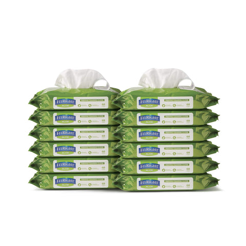 Aloe Based Personal Cleansing Wipes For Sensitive Skin, Scented, Large 8 By 10 Inch Incontinence Wipes, PreMoistened And Alcohol Free, Hypoallergenic, pH Balanced, 68 Count Per Pack, 12 Pack
