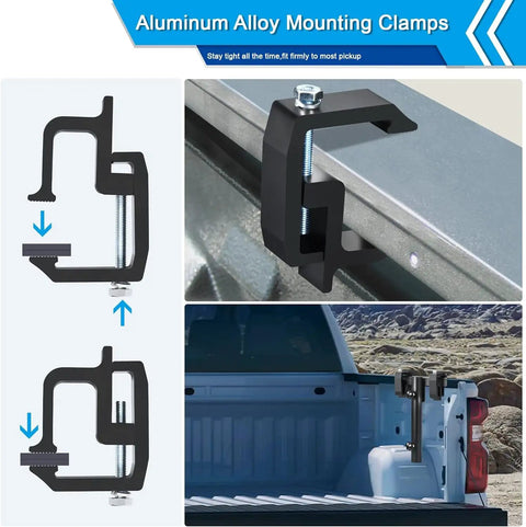 Aluminum alloy truck bed mounting clamp for Universal Truck Bed Flag Pole Mount Kit Featuring Beefy No Drill Hardware.