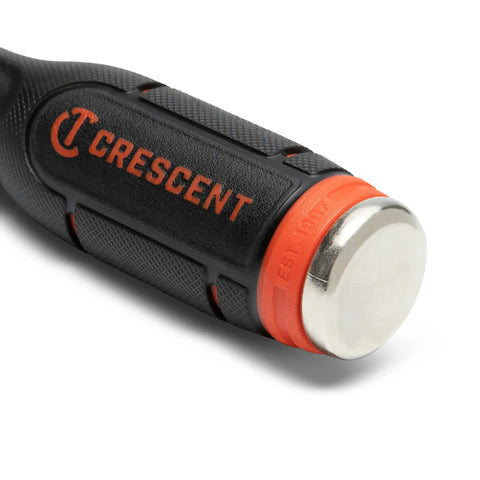 Handle of Pro Grade Two Inch Wood Chisel With Full Metal Core, Comfort Grip, Oversized Strike Cap in close-up view.