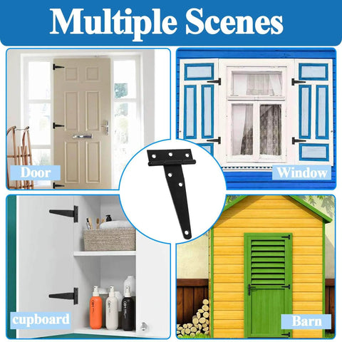 3 Inch Barn Door Hinges 8 Pack Black T Hinges 6Hole 270 Open Angle Weatherproof Outdoor For Shed Chicken Coop With Screws