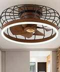 Low Profile 17 Inch Ceiling Fan With Remote Control, Copper Rustic Farmhouse Vibe, Flush Mount Caged Lights with LED lighting
