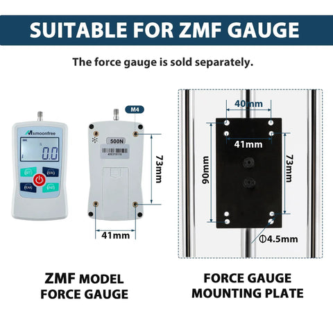 Manual Force Test Stand With Hand Wheel 250mm Stroke Dual Mounting Plate 41x73mm And 40x90mm For ZMF Force Gauge Sold Separately Built For Precise Repeatable Measurements And Smooth Operation, ZMF gauge mount