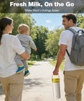 Grind Mode Ready Portable Breast Milk Cooler Pack Holds Two Twenty Two Ounce Thermal Containers Preserves Nutrients Up To Twenty Four Hours Total Vibe For Busy Moms Hitting The Road Or Office with parents walking in park.
