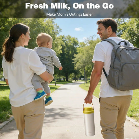 Grind Mode Ready Portable Breast Milk Cooler Pack Holds Two Twenty Two Ounce Thermal Containers Preserves Nutrients Up To Twenty Four Hours Total Vibe For Busy Moms Hitting The Road Or Office with parents walking in park.