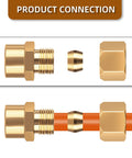 Front view of brass compression straight coupling adapter set; 1/4 in tube OD to 1/4 in NPT female, 6 pieces