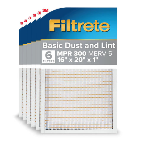 16x20x1 Air Filter MERV 5 Six Pack For Furnace And Home AC Systems, Pleated Electrostatic Filter Captures Dust Allergens And Lint