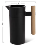 40 Oz Thermal Coffee Carafe With Tea Infuser Stainless Steel Double Walled Vacuum Insulated Beverage Dispenser, side view with dimensions