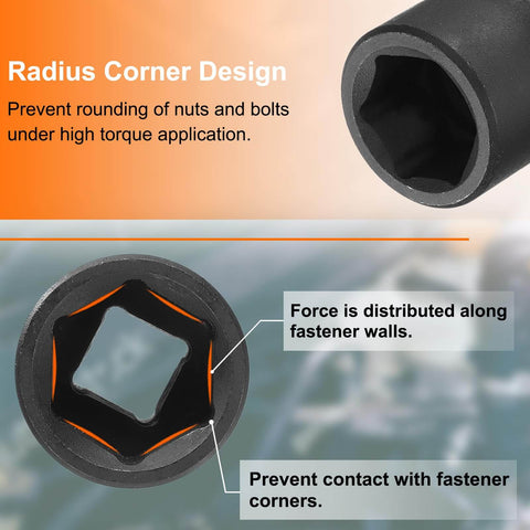 Detailed view of Beefy Deep Impact Socket 3/8 Inch Square Drive, 16mm 6 Point, 65mm Long Flip Socket, CR-MO Steel, black finish.