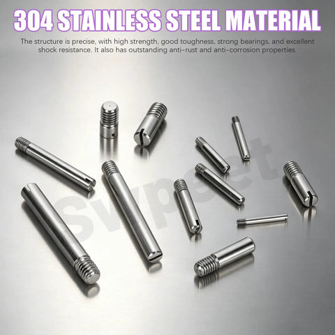 Pro Grade 48 Pcs M4 Dowel Pin Kit With Slotted Pins In 6 Sizes M4x6/10/16/20/25/30mm, 304 Stainless Steel External Thread Locating Pins