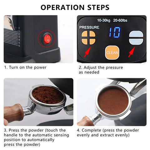 Slick Stainless Steel Coffee Tamper Delivers Dead Flat Packs On Command 58mm Universal Portafilter Fit Auto Induction digital control panel operation steps.