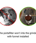 Comparison of espresso machine with and without 54mm Espresso Dosing Funnel Stainless Steel Dosing Ring For Breville 54mm Portafilter.