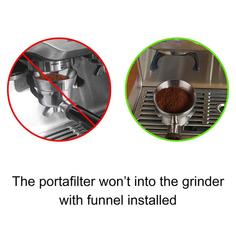 Comparison of espresso machine with and without 54mm Espresso Dosing Funnel Stainless Steel Dosing Ring For Breville 54mm Portafilter.
