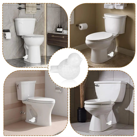 Straight Up Upgrade Your Bath With These Slick Ceramic Toilet Bolt Covers showing bird-shaped covers on toilet screws.