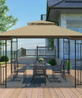 10x12 Regency II Gazebo Canopy Replacement for Model LGZ798PST Tough As Nails Heavy Duty Ripstop Waterproof UV Protective Top Cover in Khaki Precision Cut for a Snug Fit and All Weather Outdoor Shade installed on a gazebo frame on a deck.