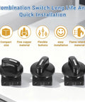 Three rotary switches with knobs displayed, promoting features: compact size, copper material, flame retardant, from Two Pack Four Position Rotary Switch With Knob For Heaters And Fans, Three Speed Settings Plus Off, 13A At 125V Or 10A At 250V, Universal Speed Selector, Flame Retardant Plastic, Durable Plug And Play DIY Friendly Switch For Appliances.