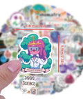 Close-up of a vinyl decal from the 110 Piece Science Stickers Pack For Chemistry Biology Physics Fans with a cartoon scientist.