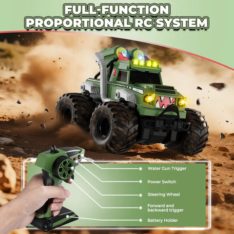 Waterproof Remote Control Car With Water Gun 1:18 Amphibious 4WD Monster Truck Off Road RC Toy with LED lights in action