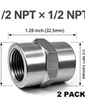 Badass Heavy Duty Two Pack One Half Inch Hex Coupling Npt Female To Female Pipe Connector 304 Stainless Steel Rust Resistant Adapter.