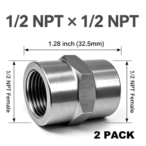 Badass Heavy Duty Two Pack One Half Inch Hex Coupling Npt Female To Female Pipe Connector 304 Stainless Steel Rust Resistant Adapter.
