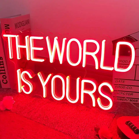 Red World Is Yours Neon Sign LED Light For Wall Decor Dope Vibe For Bedroom And Gaming Room Lit Glow Motivational Home Decor Gift For Birthday Graduation Scarface Fans 17 By 9 Inches