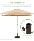 Heavy Duty 26 Pound Steel Patio Umbrella Stand With Bronze Finish Square Base Decorative Basket Weave Pattern Weather Resistant Resin Wind Resistant Fits 1.5 To 1.75 Inch Poles supporting umbrella.