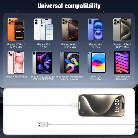 CarPlay Ready USB A To USB C Cable For iPhone 17 16 15 Series Plus Pro Max And iPad Air 10th Gen White Three Foot Car Charger Cord Delivers Instant CarPlay Activation And Smooth In Car Use displayed with compatible devices.