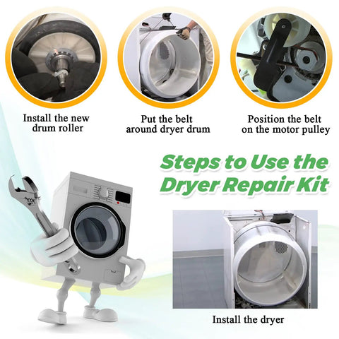 Steps for installing Complete Dryer Repair Kit With Drum Roller 349241T 691366 Idler Pulley And 341241 Belt For Whirlpool And Kenmore