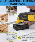 Power tool with 2-Pack Upgrade Square Slot Cutter for Drywall and Single-Gang Boxes, demonstrating cutting features on various materials.