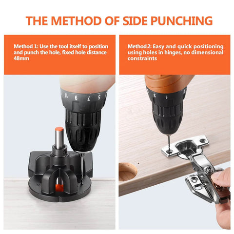 35mm Concealed Door Hinge Jig for Cabinets Pro Grade Aluminum Alloy Guide demonstrating side punching technique
