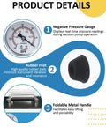 Pressure gauge, rubber foot, and metal handle details of Oil Free Diaphragm Vacuum Pump For Labs Pro Grade Ultra Quiet Operation
