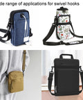 Top Shelf 12 Piece Plastic Swivel Snap Hooks For 1 Inch Webbing Straps-used on various bags in casual settings.