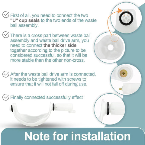 Installation guide for Waste Ball Kit For Thetford Aqua Magic Style II Style Lite Style Plus Toilets with drive arm and seals.